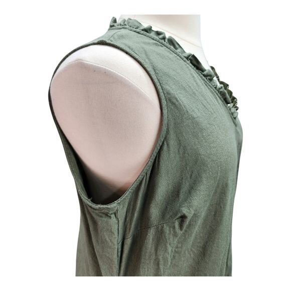 Briggs Sundress Women XXL Army Green Linen Blend Ruffle Tank Dress Summer Casual - Picture 6 of 12